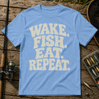 Wake Fish Eat Repeat T-Shirt in Blue