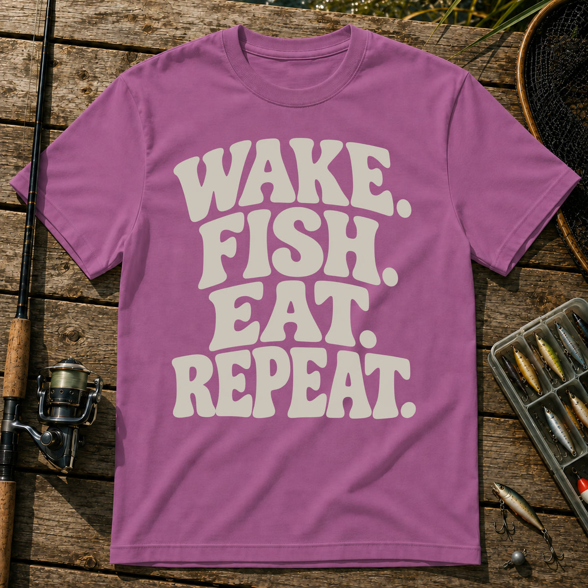 Wake Fish Eat Repeat T-Shirt in Berry
