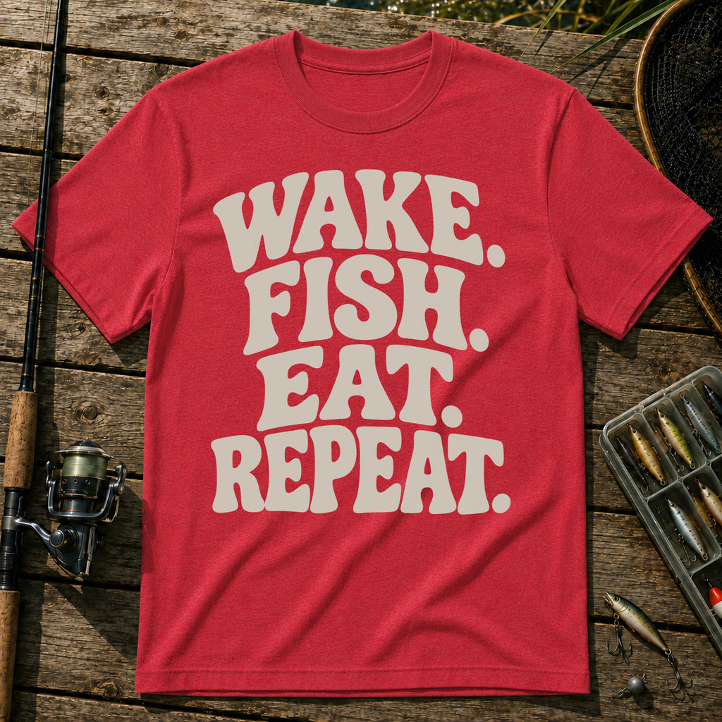 Wake Fish Eat Repeat T-Shirt in Red