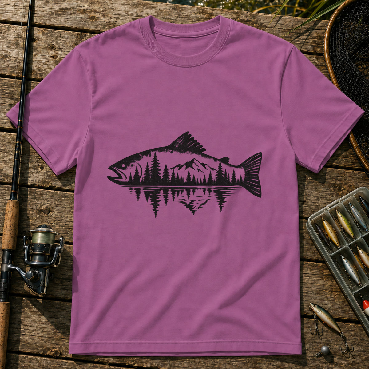Fish Mirror T-Shirt in Berry