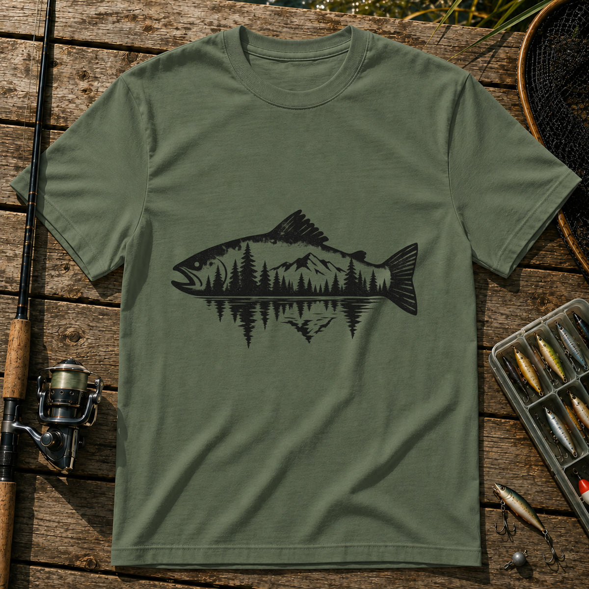 Fish Mirror T-Shirt in Military