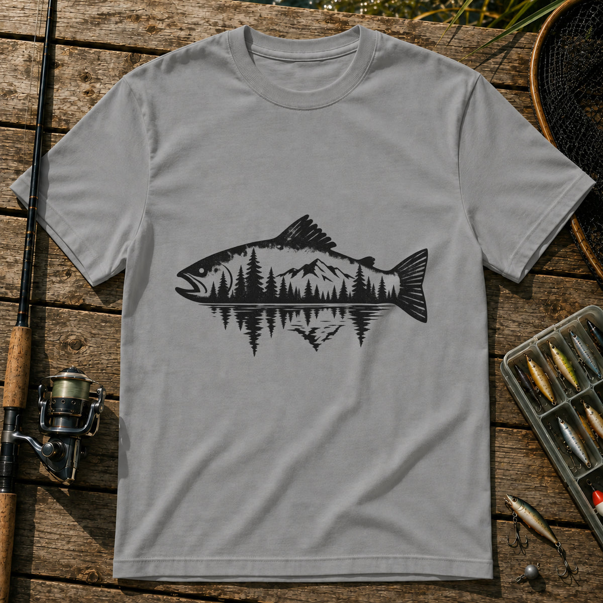 Fish Mirror T-Shirt in Grey