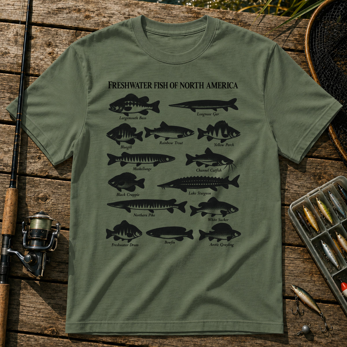 Fish Of USA T-Shirt in Military