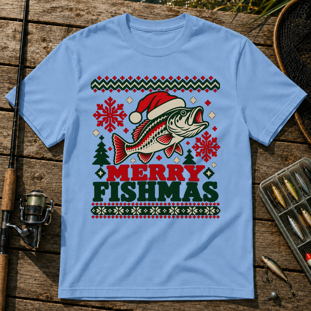 Merry Fishmas T-Shirt in Blue