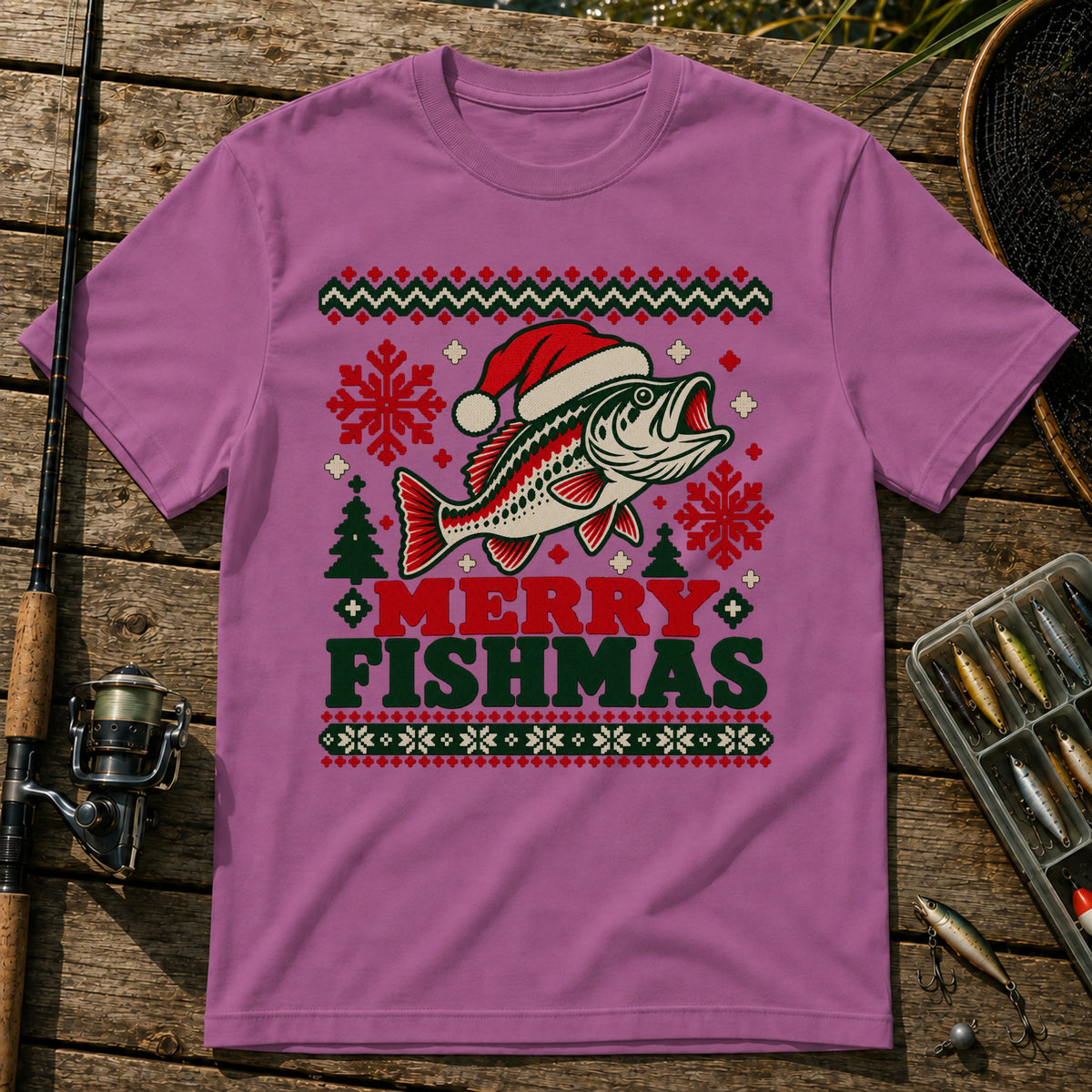 Merry Fishmas T-Shirt in Berry