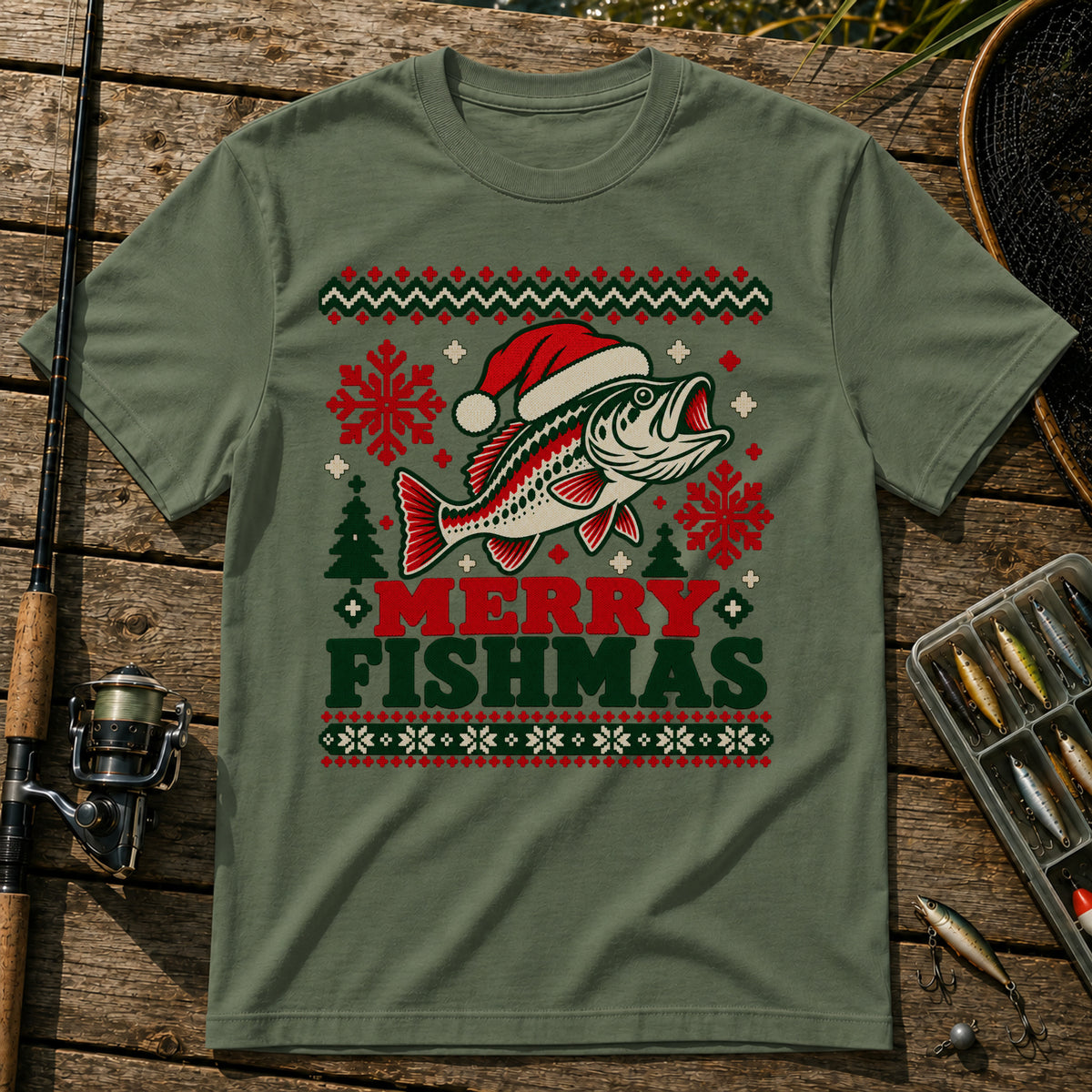 Merry Fishmas T-Shirt in Military