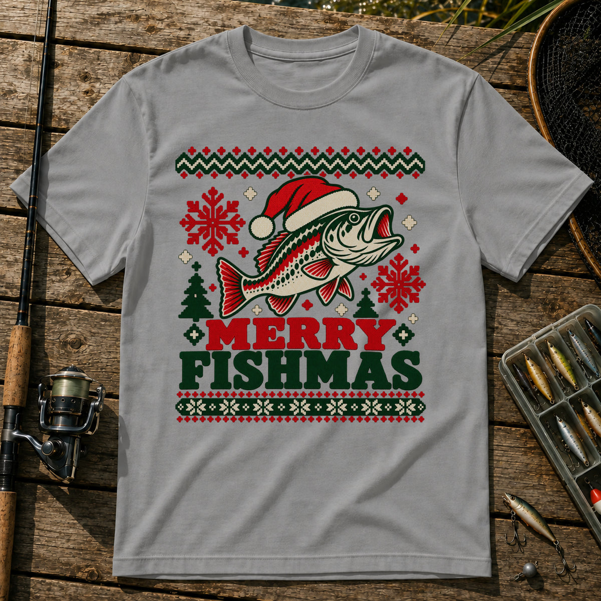 Merry Fishmas T-Shirt in Grey