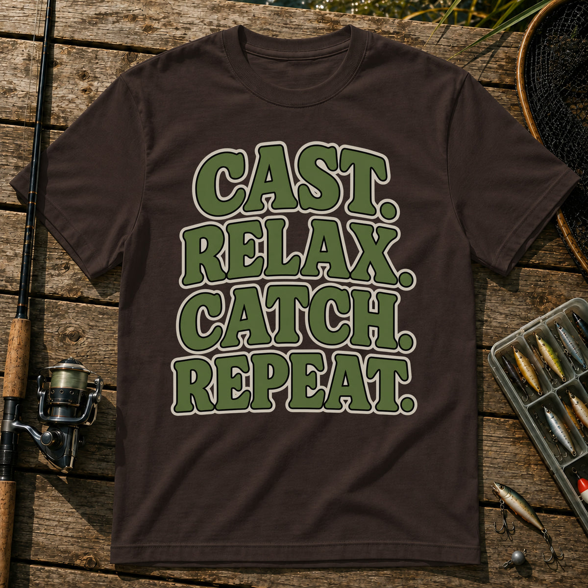 Cast Relax Catch Repeat T-Shirt in Brown