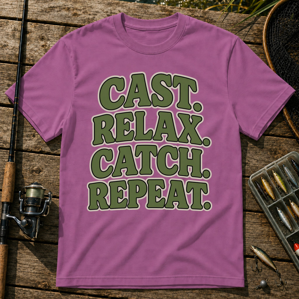 Cast Relax Catch Repeat T-Shirt in Berry