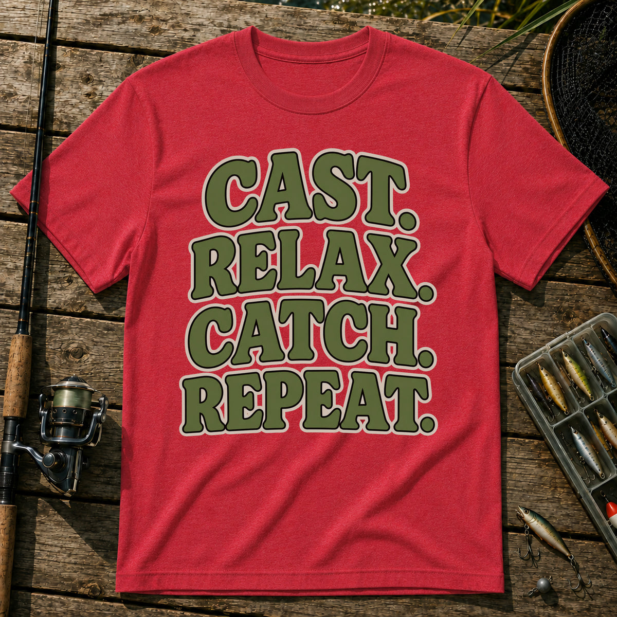 Cast Relax Catch Repeat T-Shirt in Red