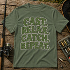Cast Relax Catch Repeat T-Shirt in Military