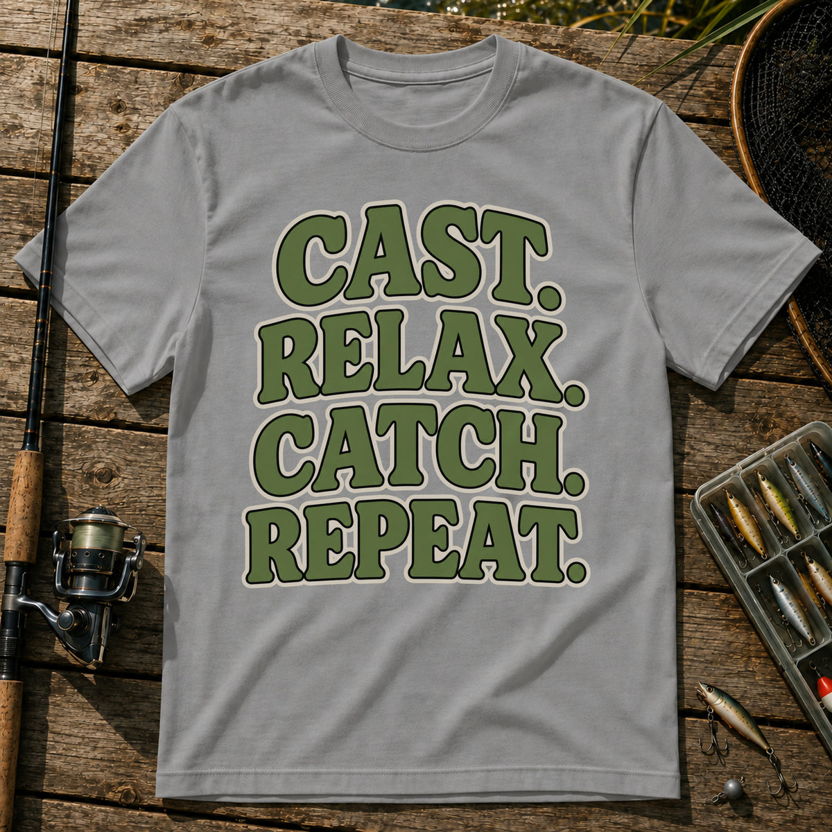 Cast Relax Catch Repeat T-Shirt in Grey