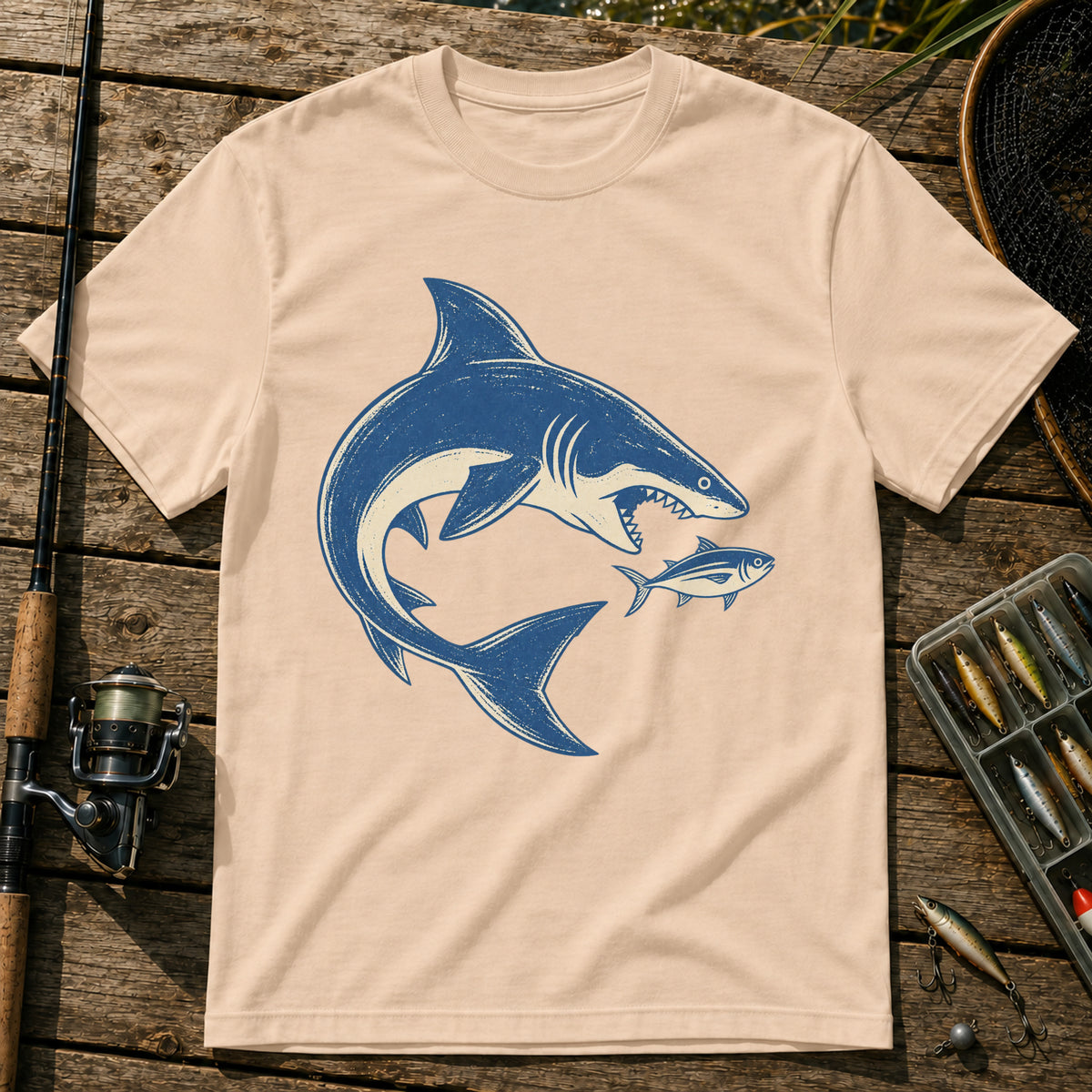 Shark And Fish T-Shirt in Cream