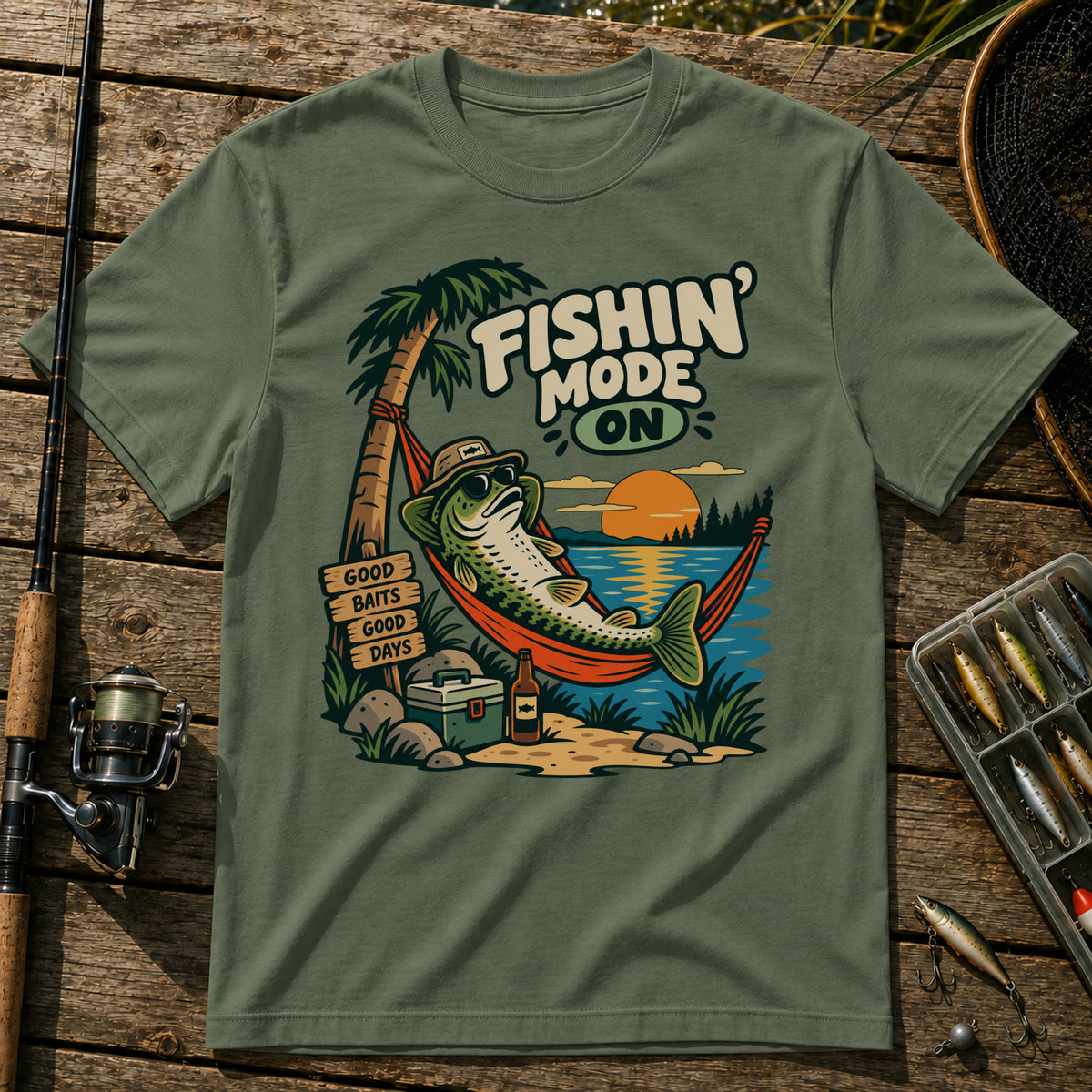 Fishing Mode T-Shirt in Military