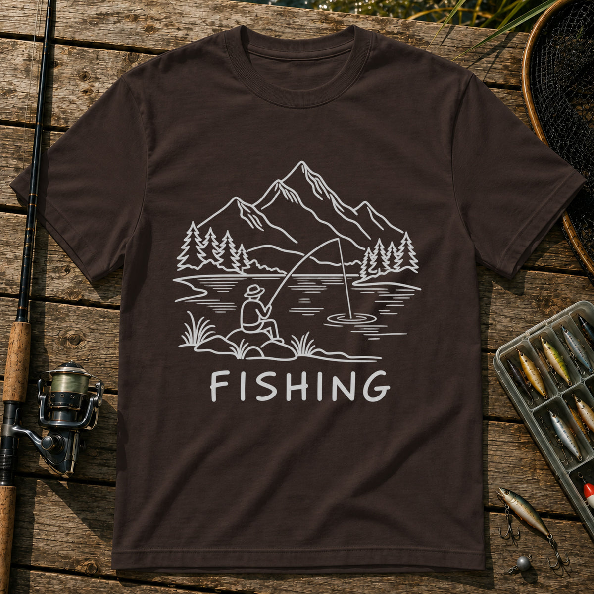 Fishing Landscape T-Shirt in Brown