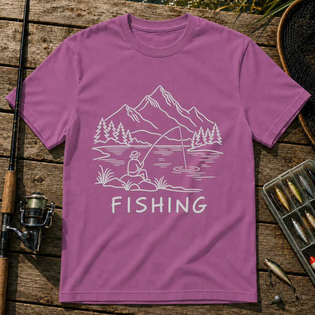 Fishing Landscape T-Shirt in Berry