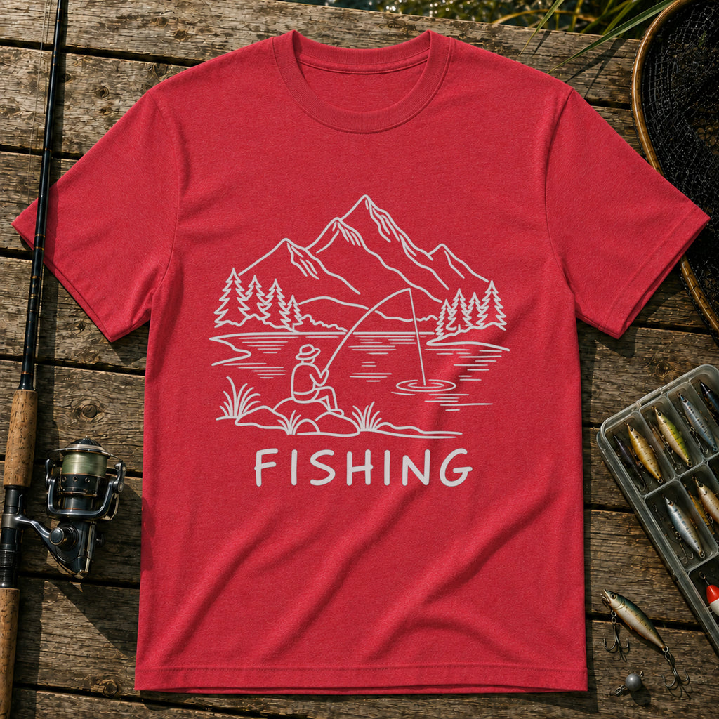 Fishing Landscape T-Shirt in Red