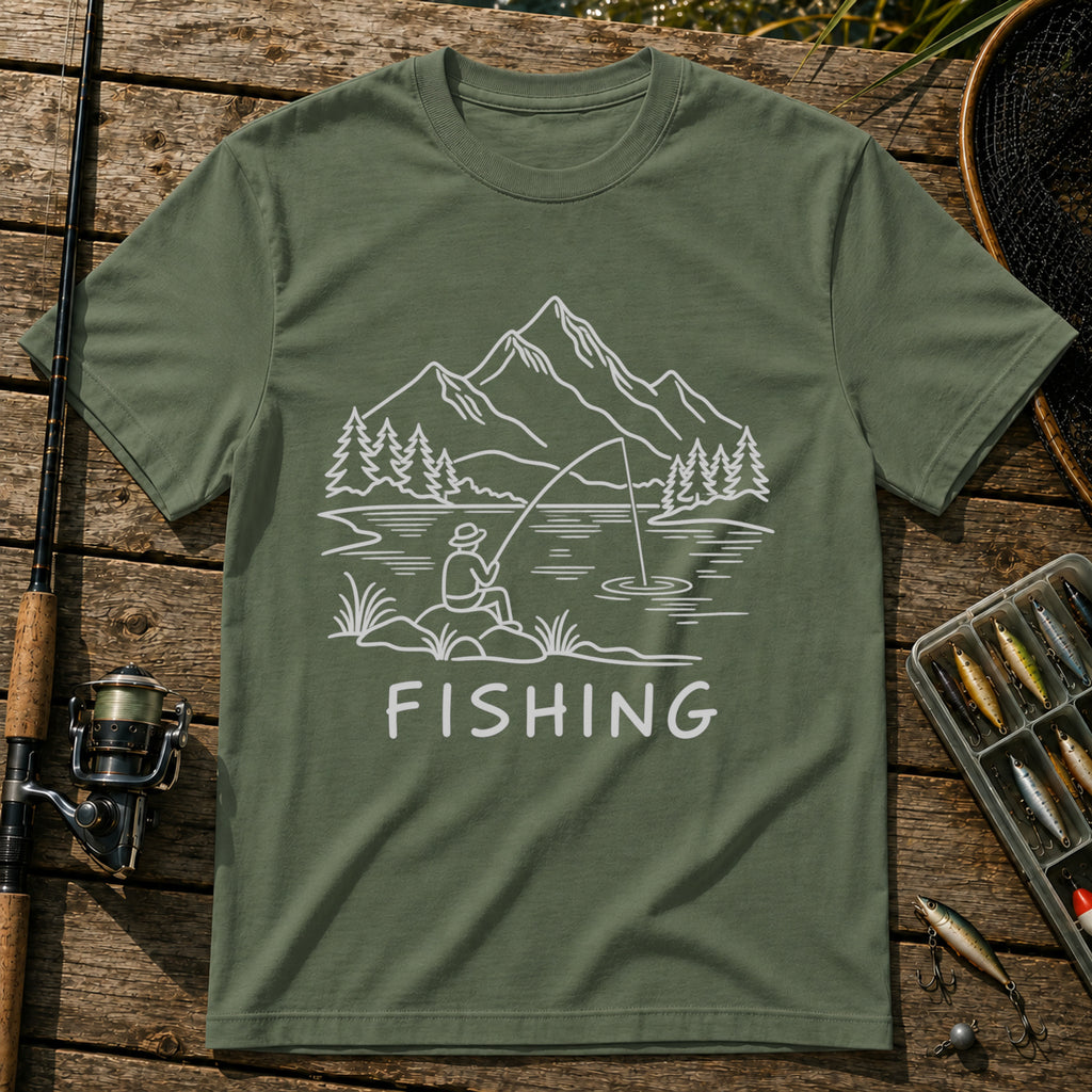 Fishing Landscape T-Shirt in Military