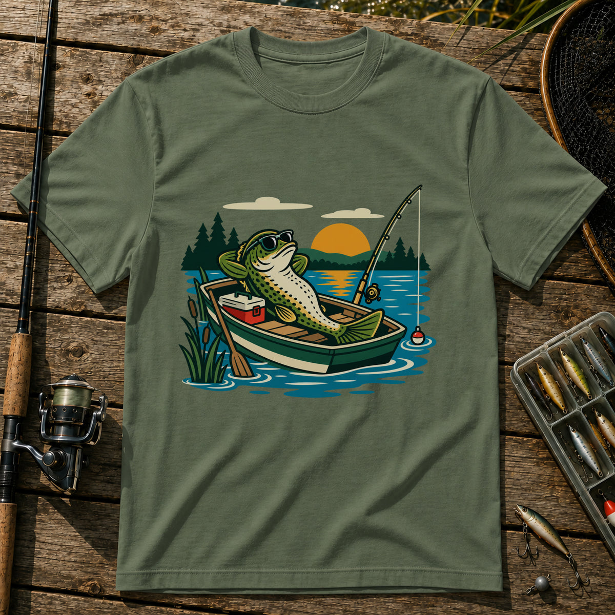 Vibing On Boat T-Shirt in Military