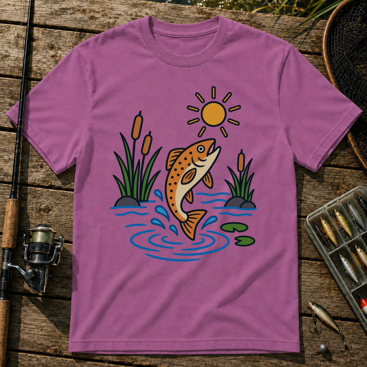 Jumping Fish T-Shirt in Berry
