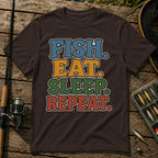 Fish Eat Sleep Repeat T-Shirt in Brown