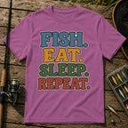 Fish Eat Sleep Repeat T-Shirt in Berry