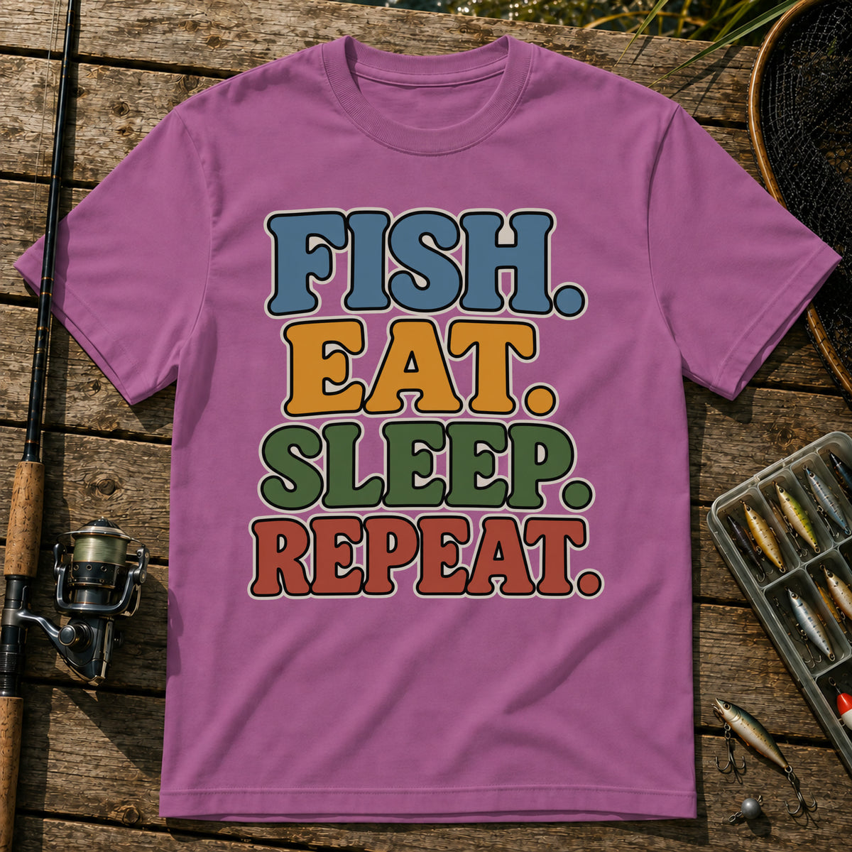 Fish Eat Sleep Repeat T-Shirt in Berry