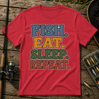 Fish Eat Sleep Repeat T-Shirt in Red