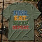 Fish Eat Sleep Repeat T-Shirt in Military