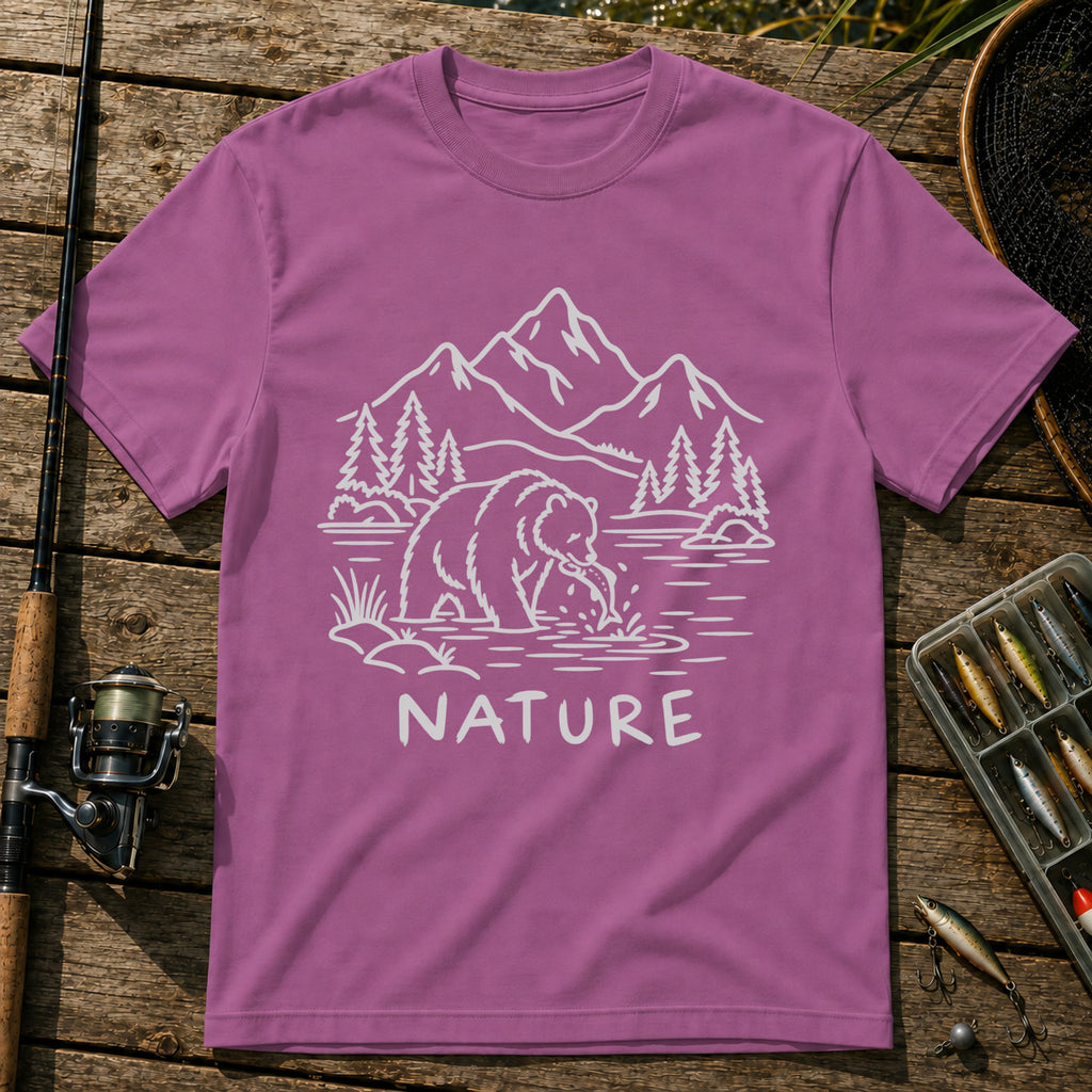 Bear Fishing T-Shirt in Berry