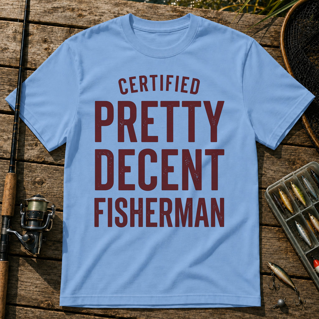 CERTIFIED PRETTY DECENT FISHERMAN Typography T-Shirt in Blue