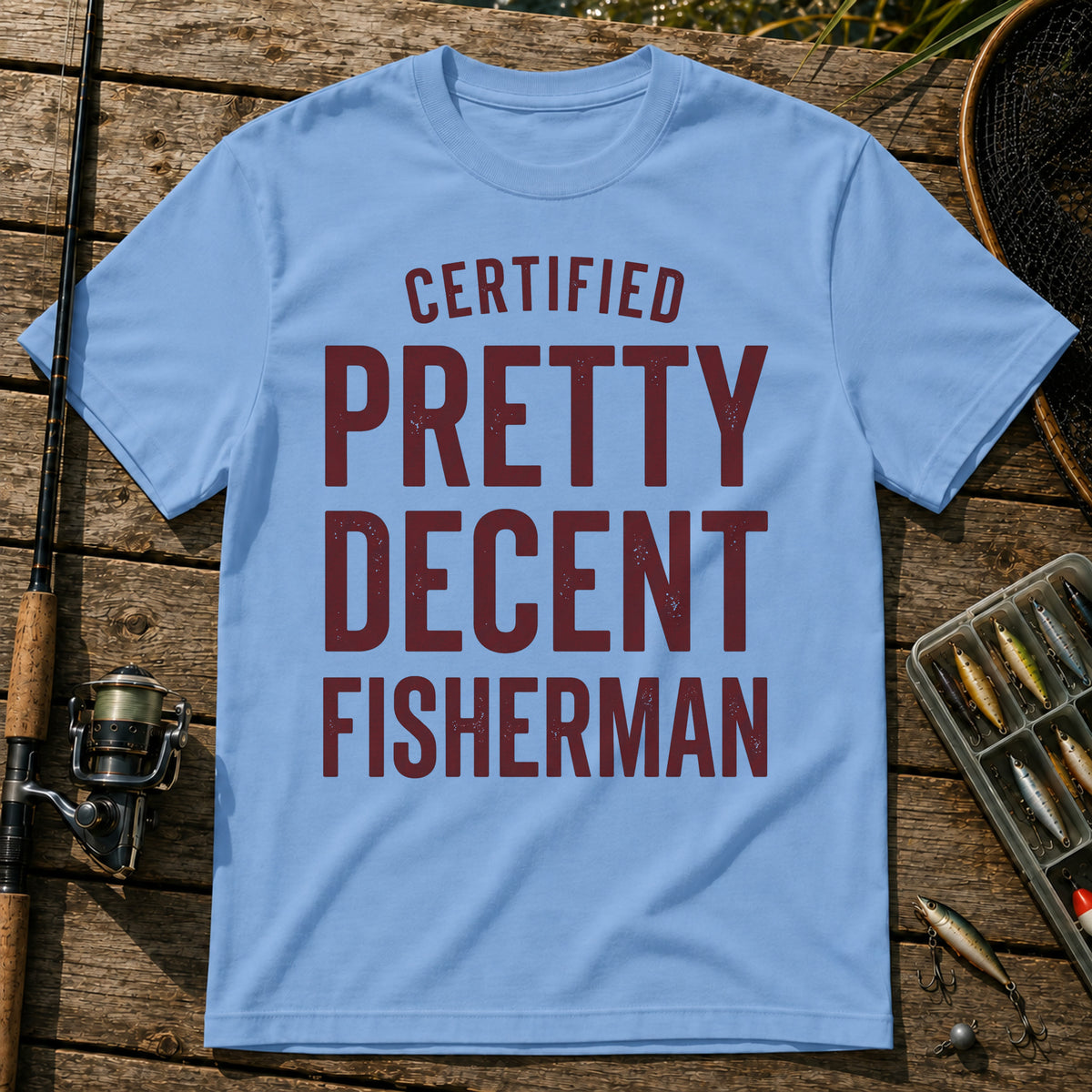 CERTIFIED PRETTY DECENT FISHERMAN Typography T-Shirt in Blue