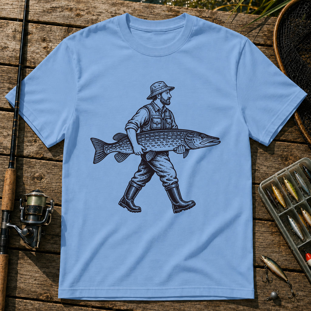 Man With Fish T-Shirt in Blue
