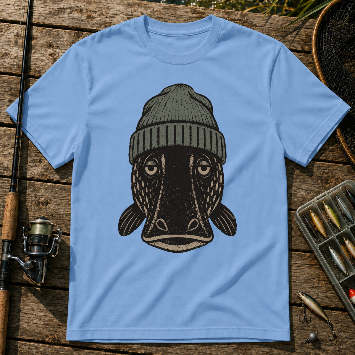 Straight Face Fish T-Shirt in Blue