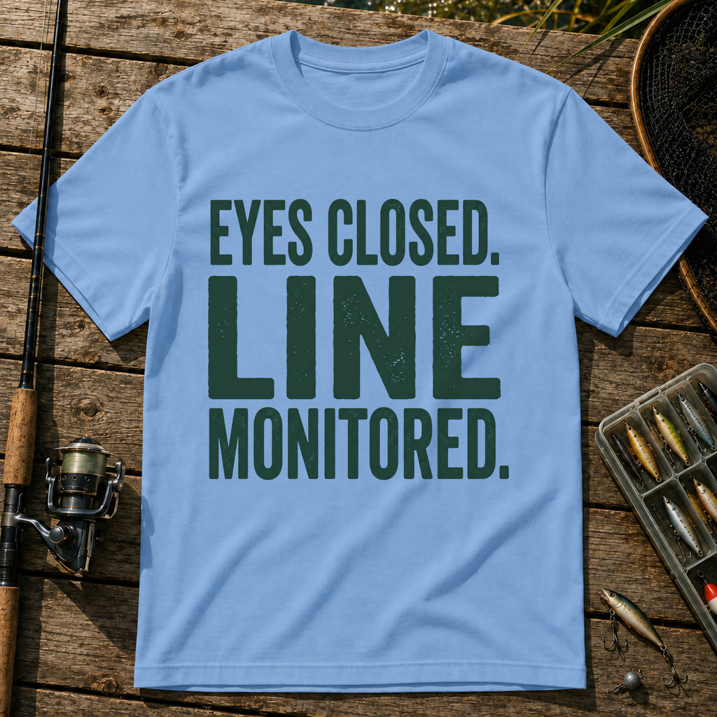 EYES CLOSED. LINE MONITORED. Typography T-Shirt in Blue