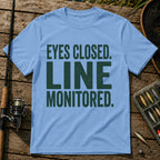 EYES CLOSED. LINE MONITORED. Typography T-Shirt in Blue