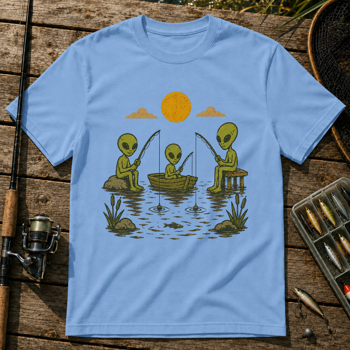 Alien Fishing T-Shirt in Blue