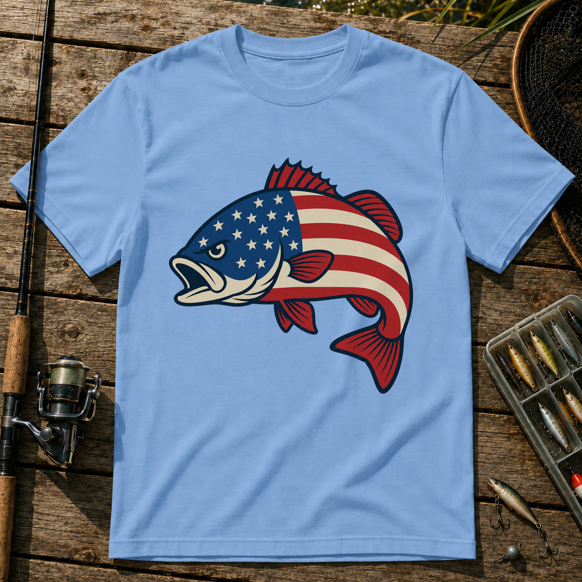 US Flag Fish T-Shirt in Blue