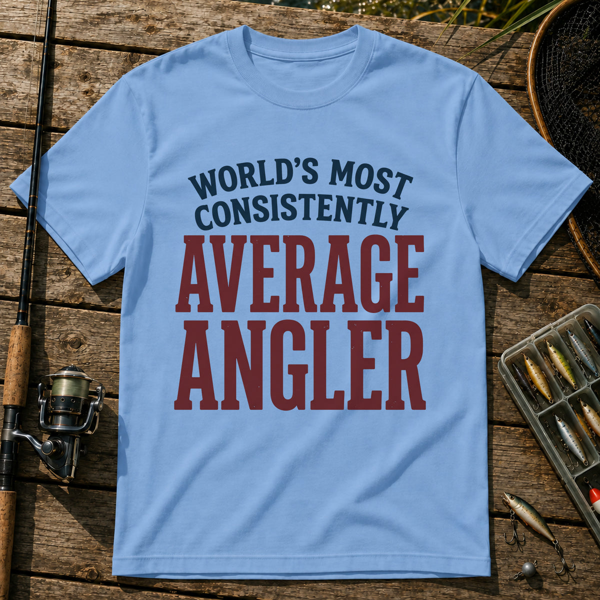 WORLD'S MOST CONSISTENTLY AVERAGE ANGLER Typography T-Shirt in Blue