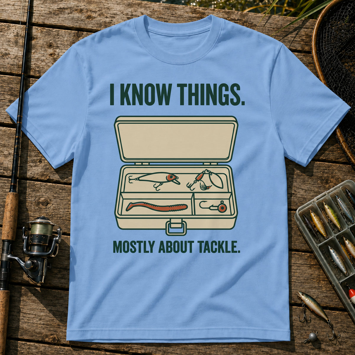 I KNOW THINGS. MOSTLY ABOUT TACKLE. T-Shirt in Blue