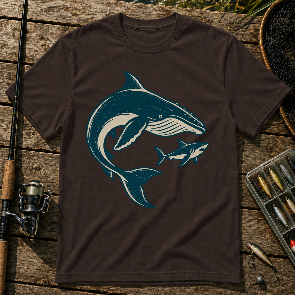 Whale And Shark T-Shirt in Brown