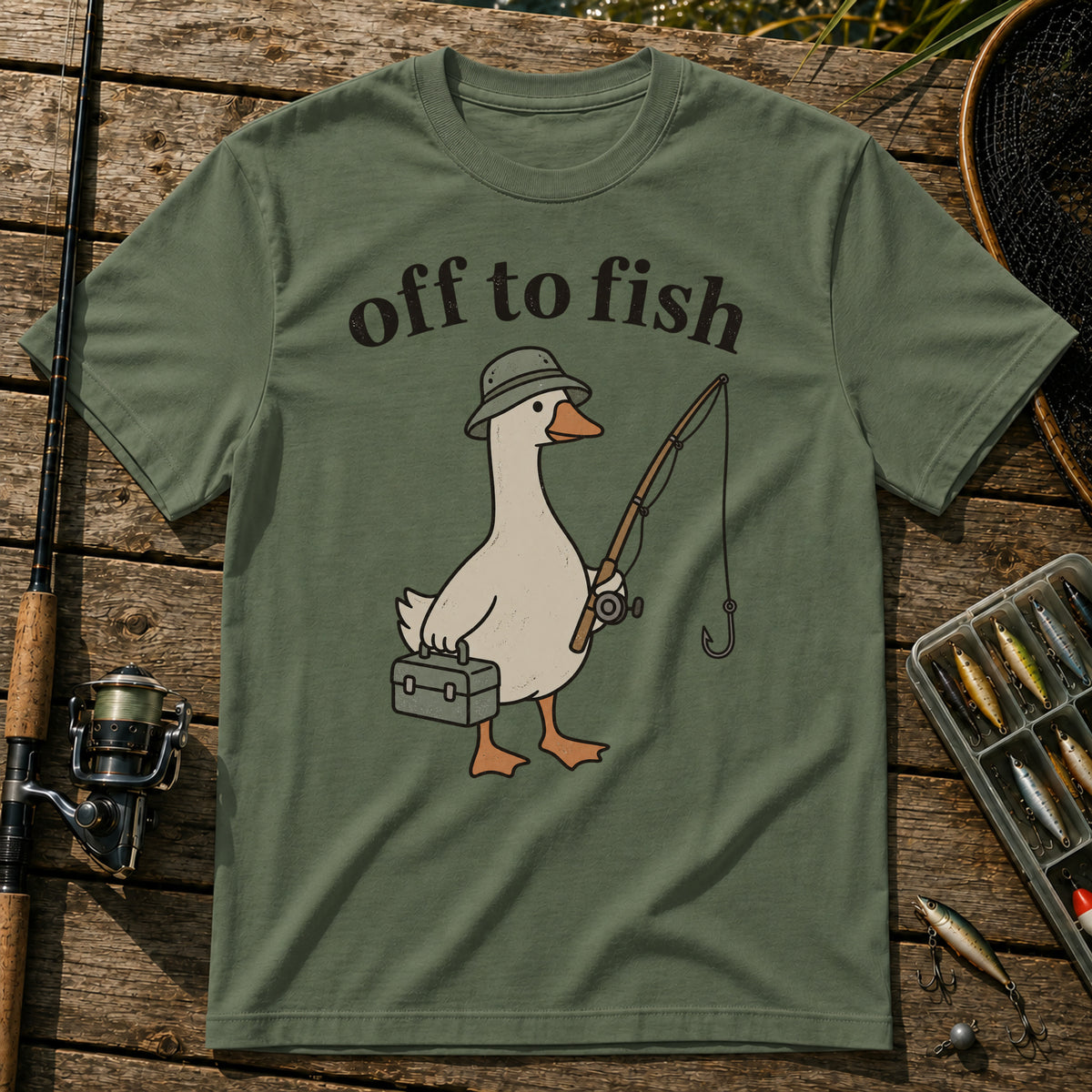 Off To Fish T-Shirt in Military