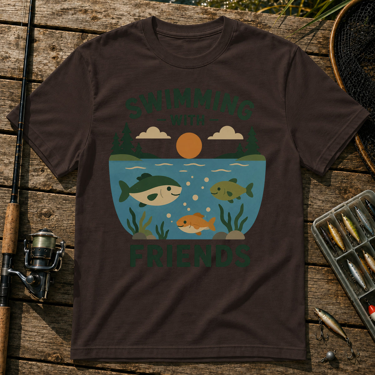 Swimming With Friends T-Shirt in Brown