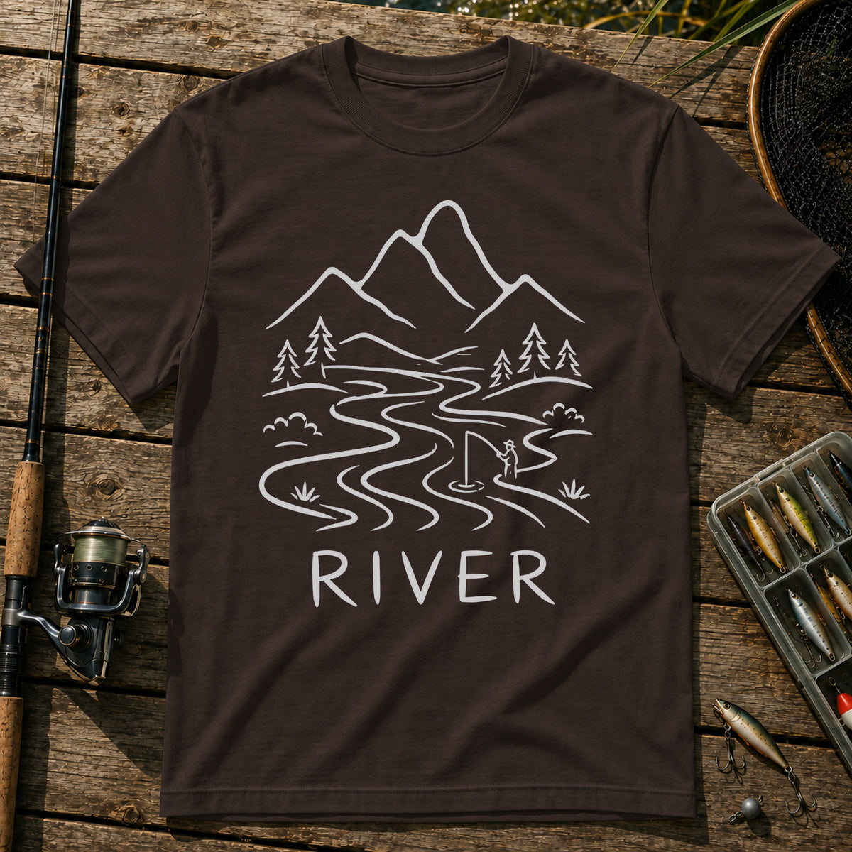 River Fishing T-Shirt in Brown
