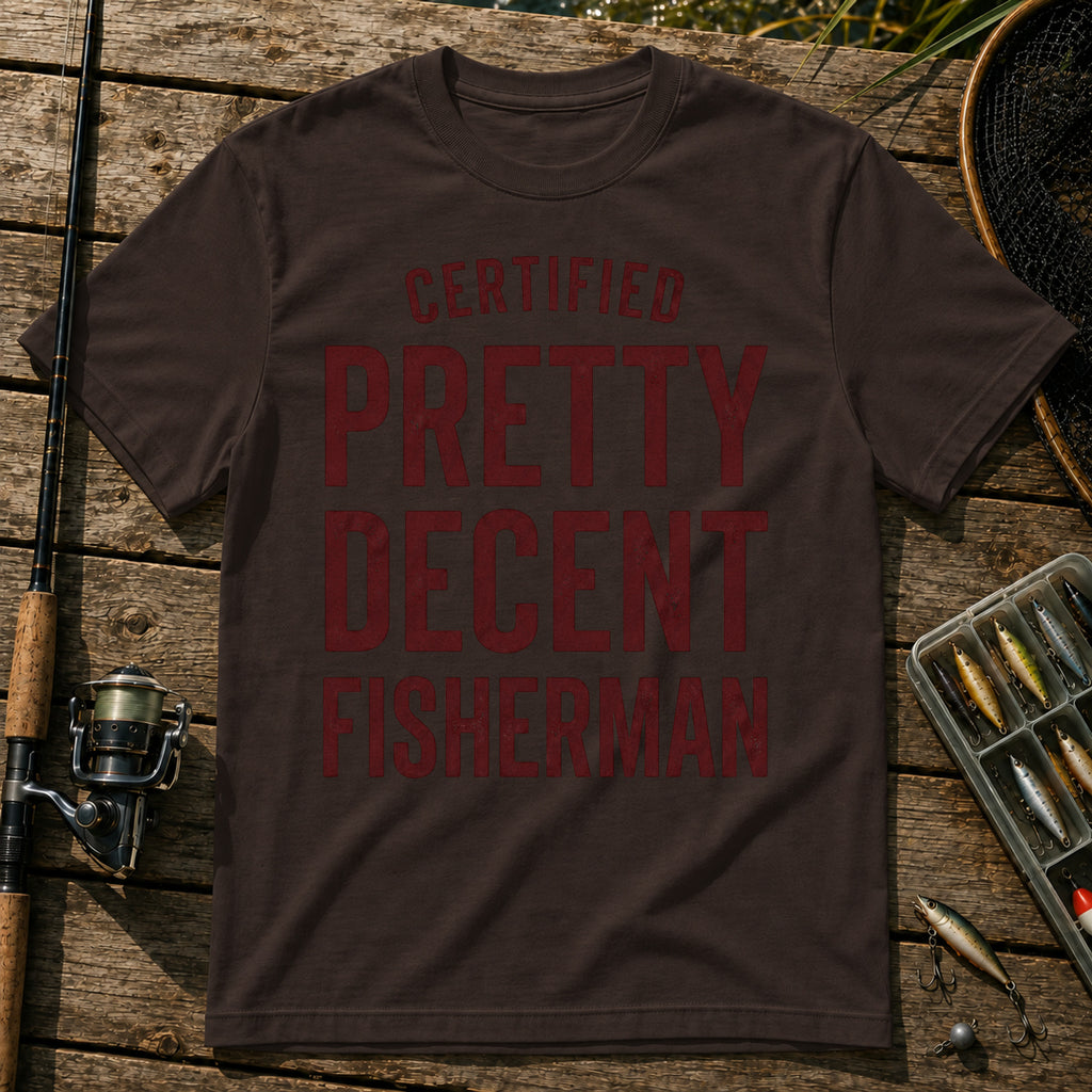 CERTIFIED PRETTY DECENT FISHERMAN Typography T-Shirt in Brown