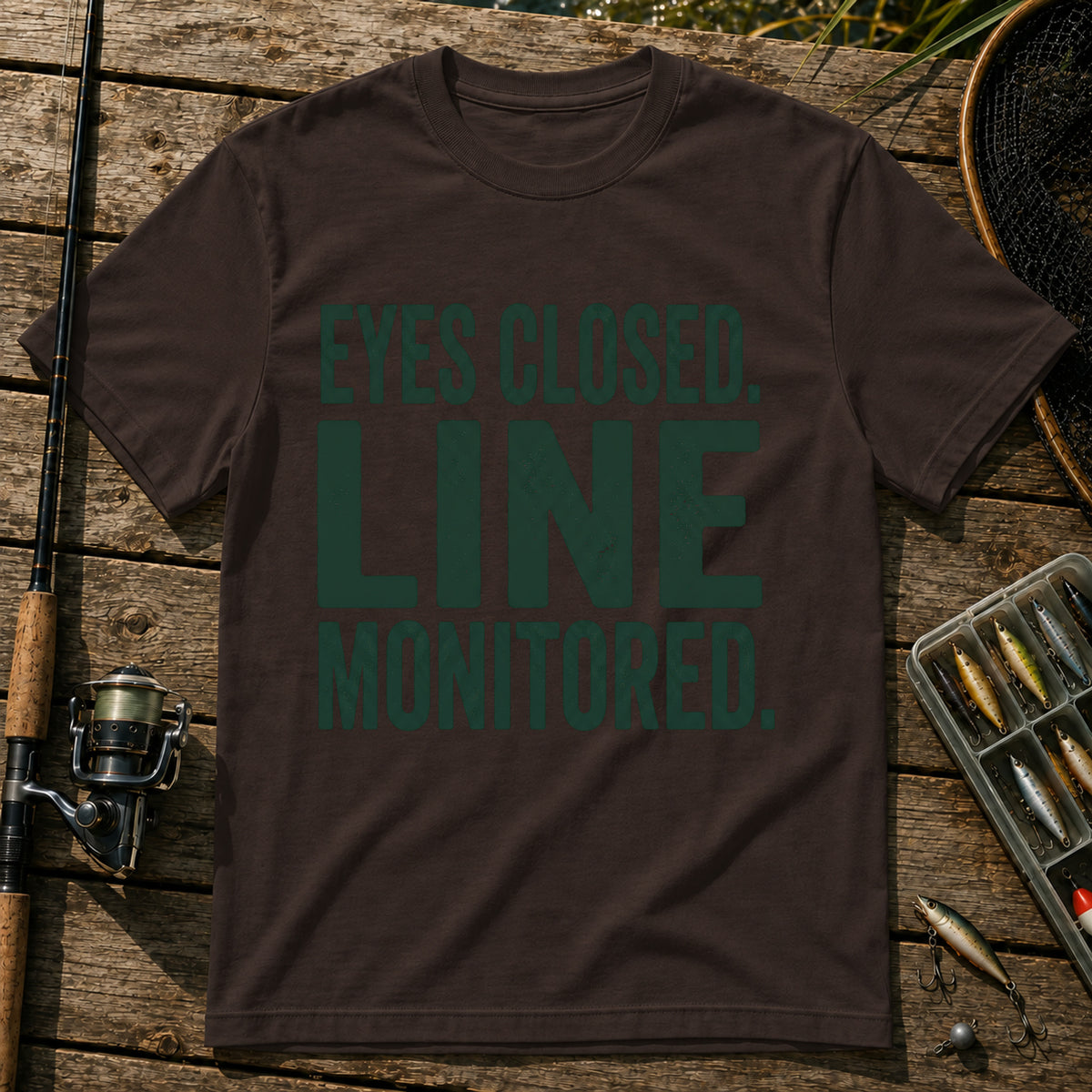 EYES CLOSED. LINE MONITORED. Typography T-Shirt in Brown