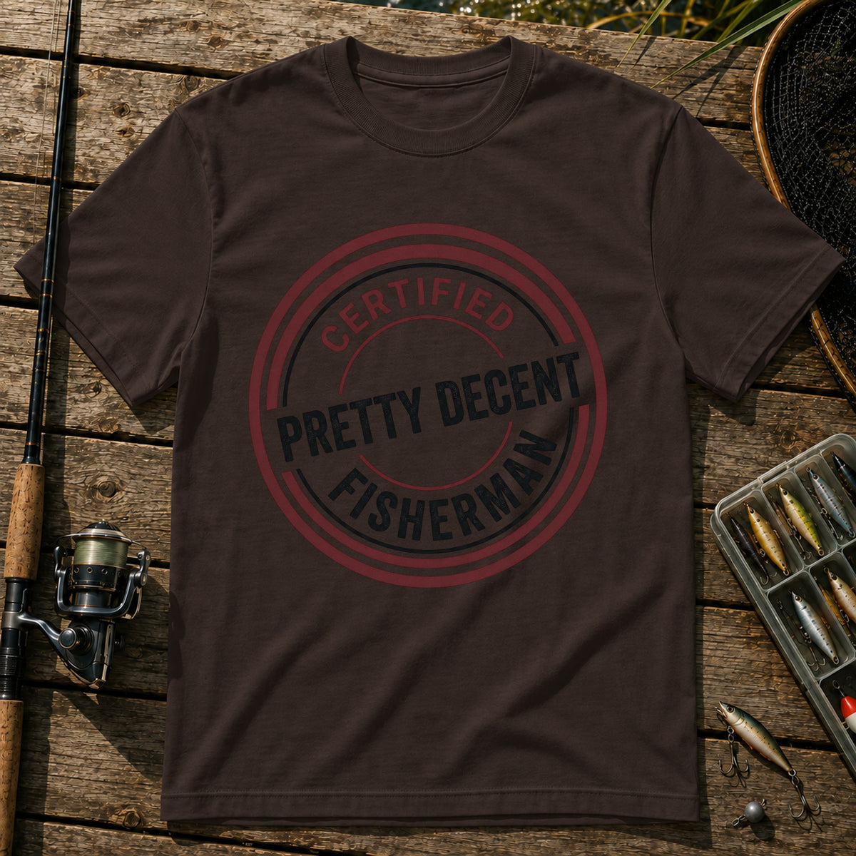 CERTIFIED PRETTY DECENT FISHERMAN T-Shirt in Brown