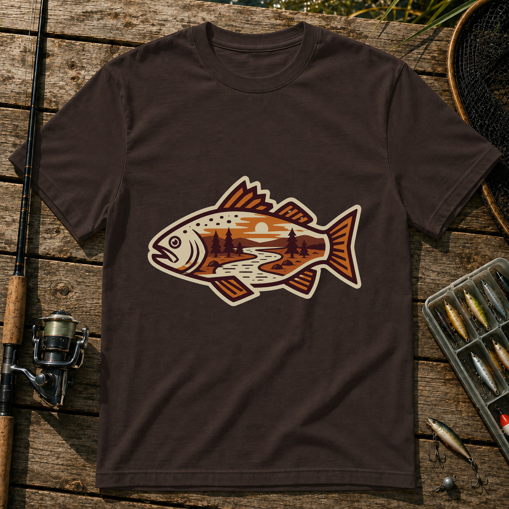 Fish And River T-Shirt in Brown