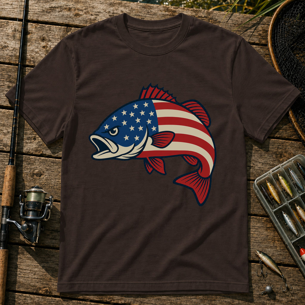 US Flag Fish T-Shirt in Brown
