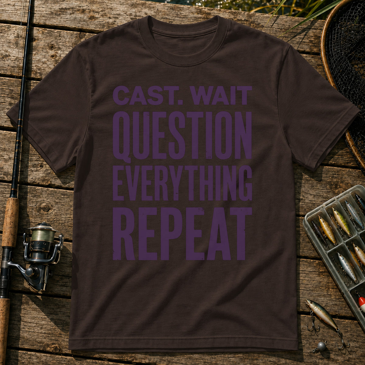 CAST. WAIT. QUESTION EVERYTHING. REPEAT Typography T-Shirt in Brown